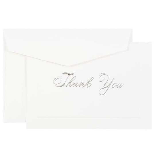 JAM Paper 4.875" x 3.375" Bright White with Silver Script Thank You Cards & Envelopes Set
